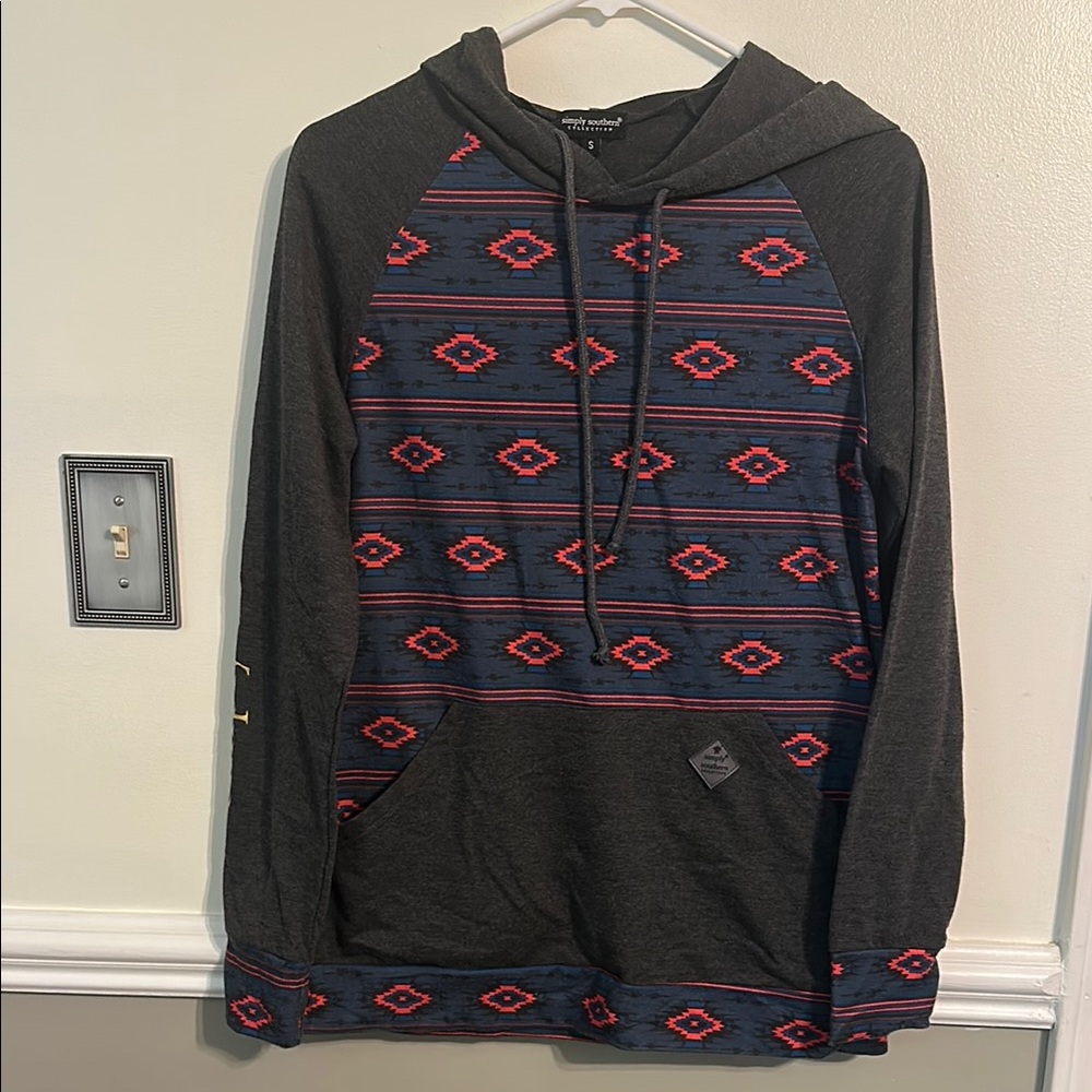0029 Simply Southern Charcoal and Red Aztec Hoodie‎